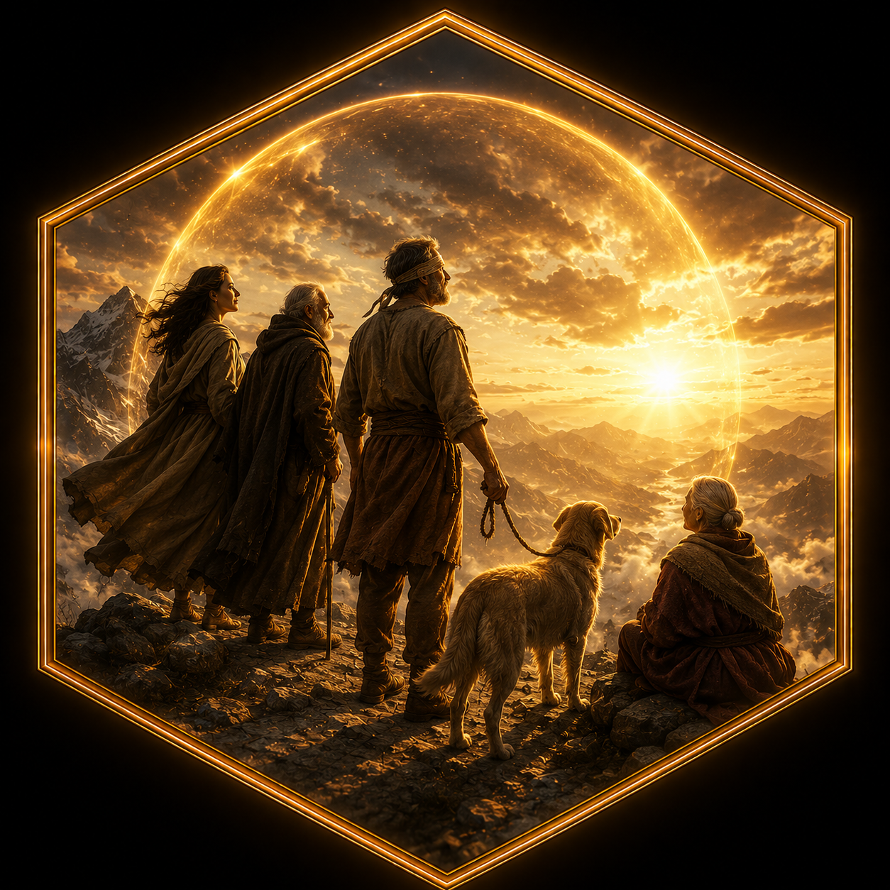Group standing on a mountain summit at sunrise representing health care and living benefits