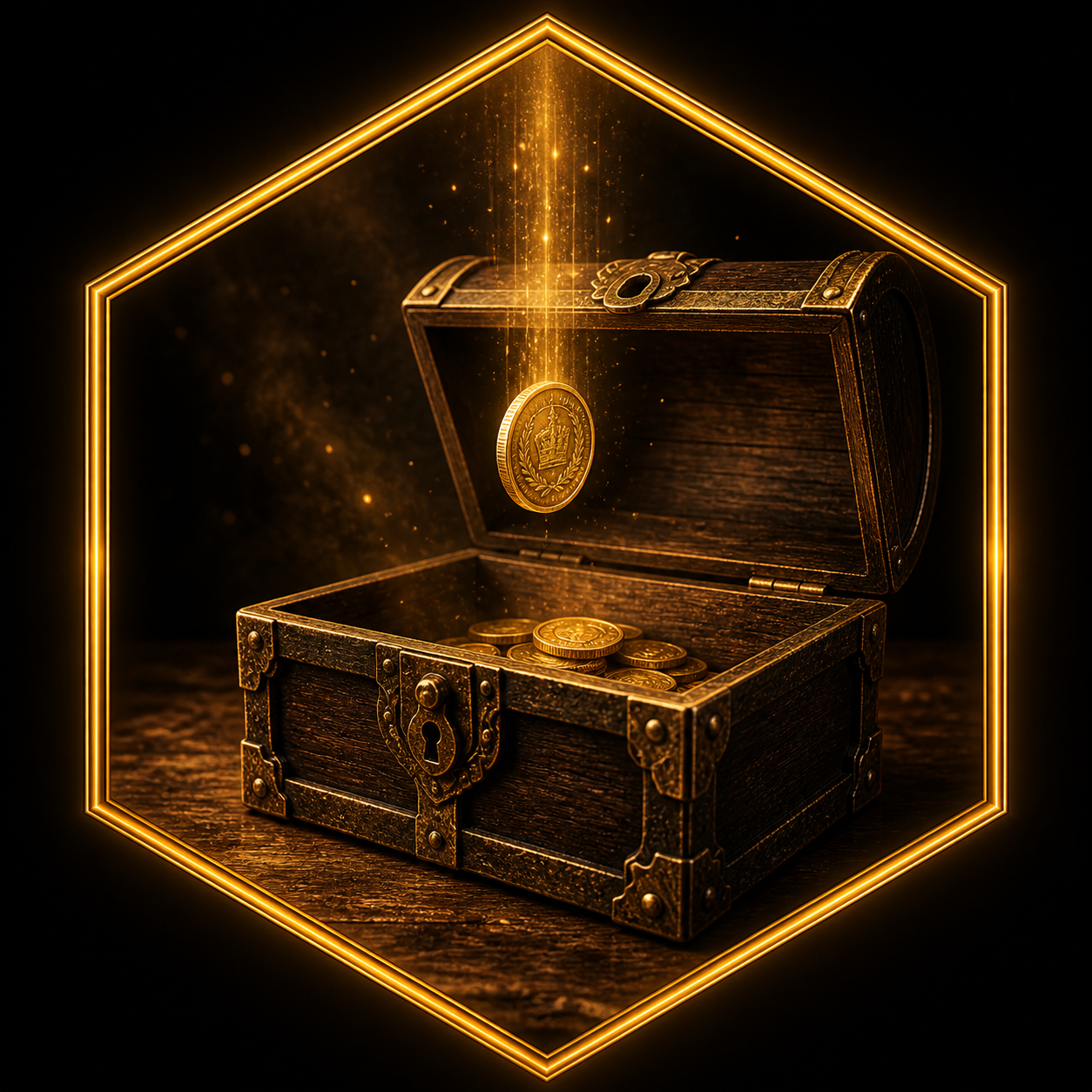Gold coin falling into a treasure chest representing an emergency fund