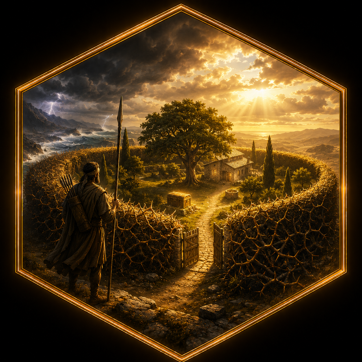 Thorn hedge protecting a peaceful estate representing asset protection